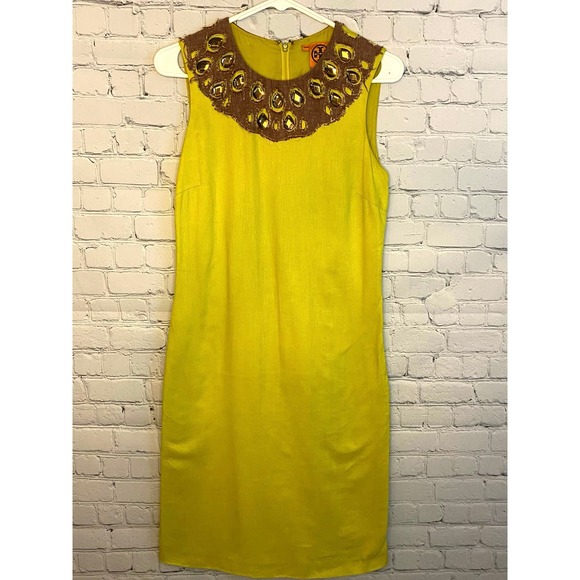 Tory Burch‎ size 2 yellow linen mini jeweled collared dress - Picture 1 of 5